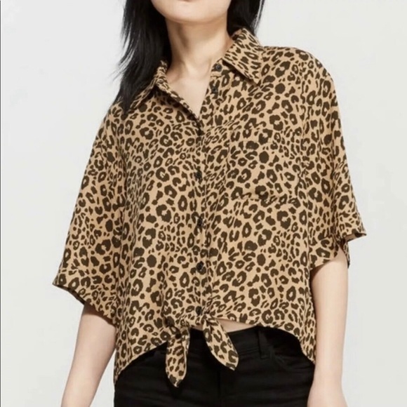 Sanctuary Leopard Print Short Sleeve Tie Front Top - Picture 1 of 8